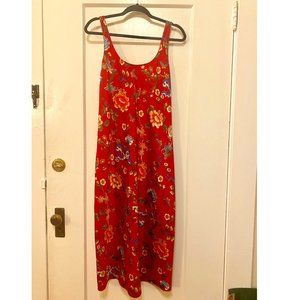 Vintage Red Silk Midi Dress - M